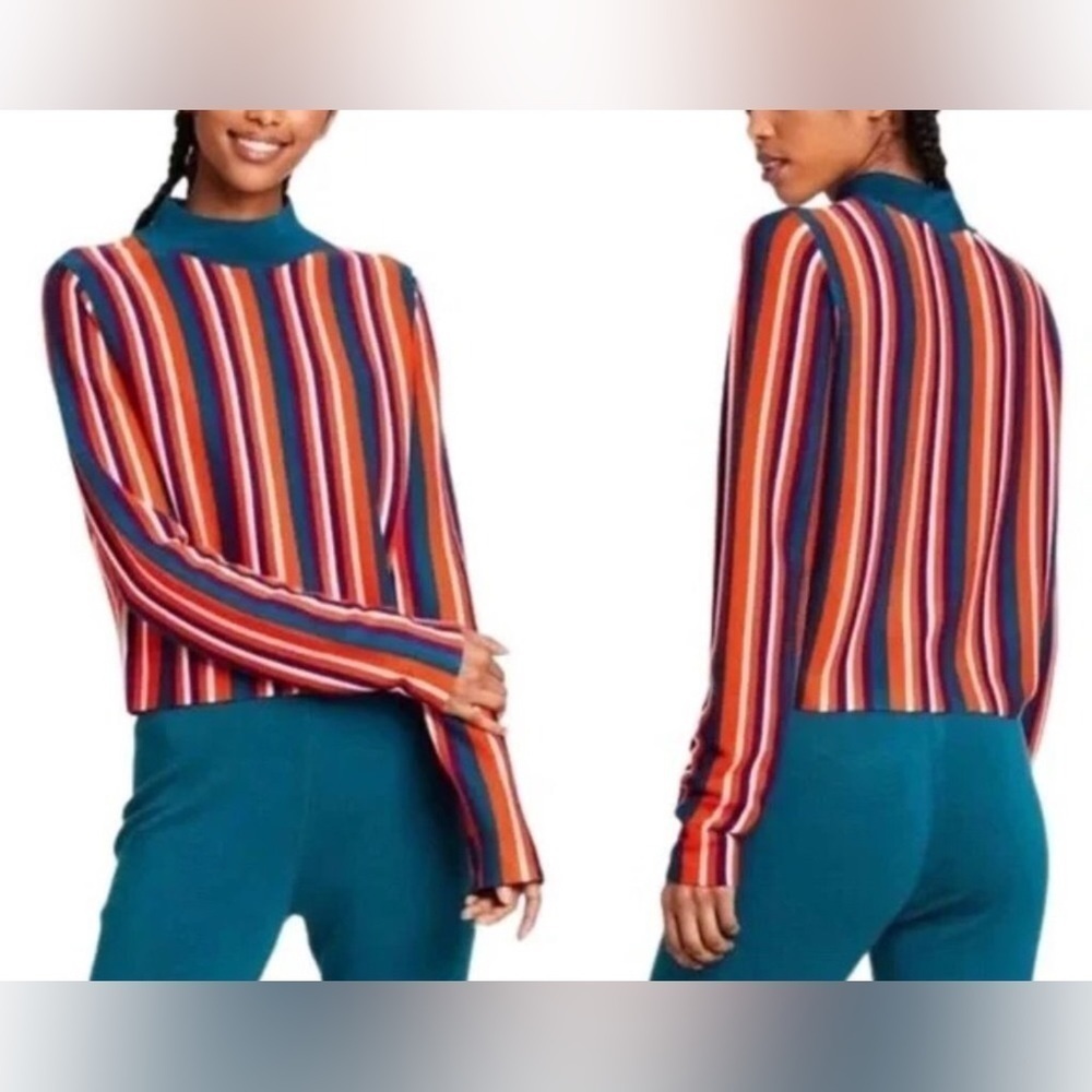 Victor Glemaud Target Orange Vertical Stripe Crop Mock Turtleneck Sweater | L